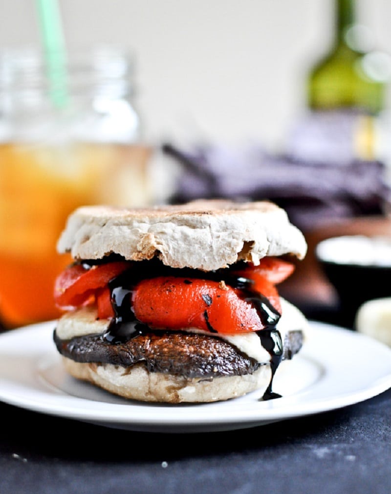 Asiago Portobello Burgers With Roasted Red Peppers + Balsamic Glaze