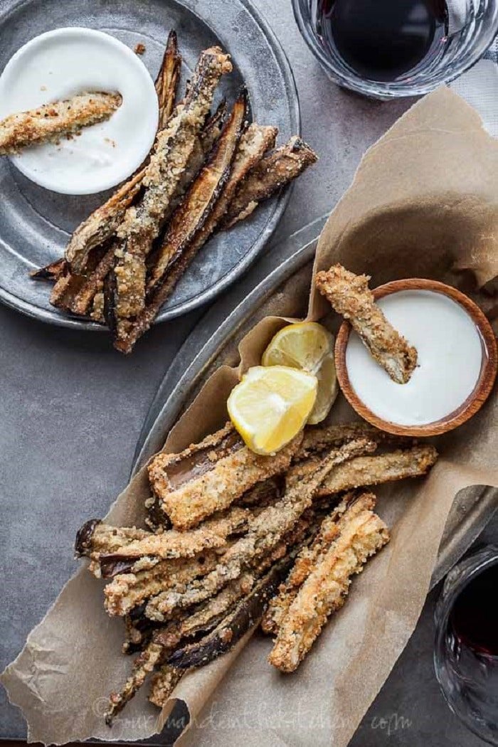 Baked Eggplant Fries with Goat Cheese Dip