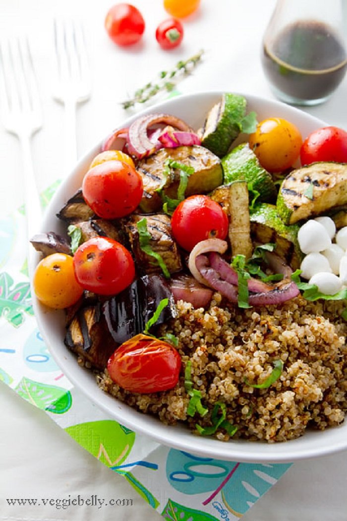 Balsamic Grilled Summer Vegetables Basil Quinoa Salad