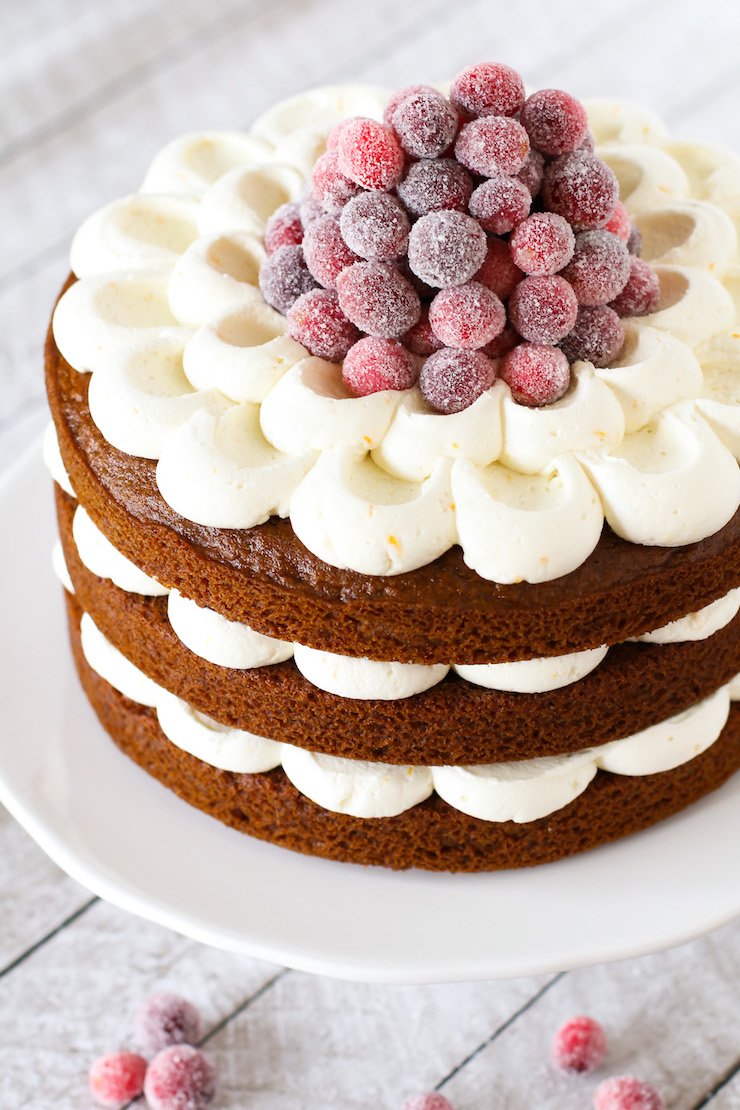 Gingerbread Layer Cake With Sugared Cranberries