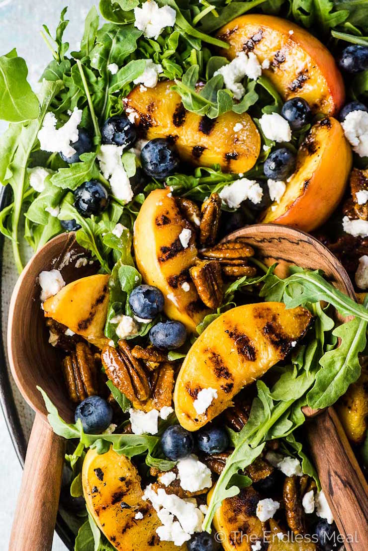 Grilled Peach Salad  With Curry Pecans & Honey Vinaigrette