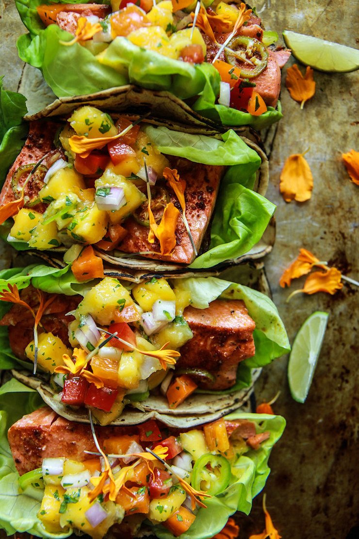 Chili Lime Salmon Tacos With Mango Salsa