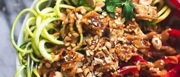 Thai Peanut Chicken Zucchini Noodle Bowl