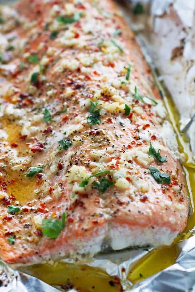 Garlic Butter Baked Salmon In Foil