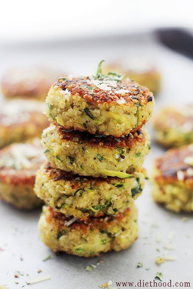 Garlicky & Cheesy Quinoa Zucchini Fritters - Healthy Appetizers