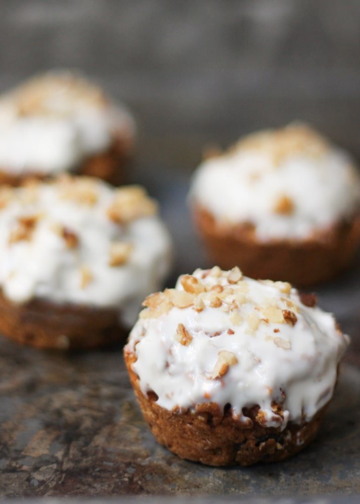 Healthy Carrot Cake Muffins with Cream Cheese Glaze