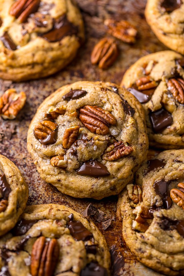 Brown Butter Bourbon Pecan Chocolate Chunk Cookies