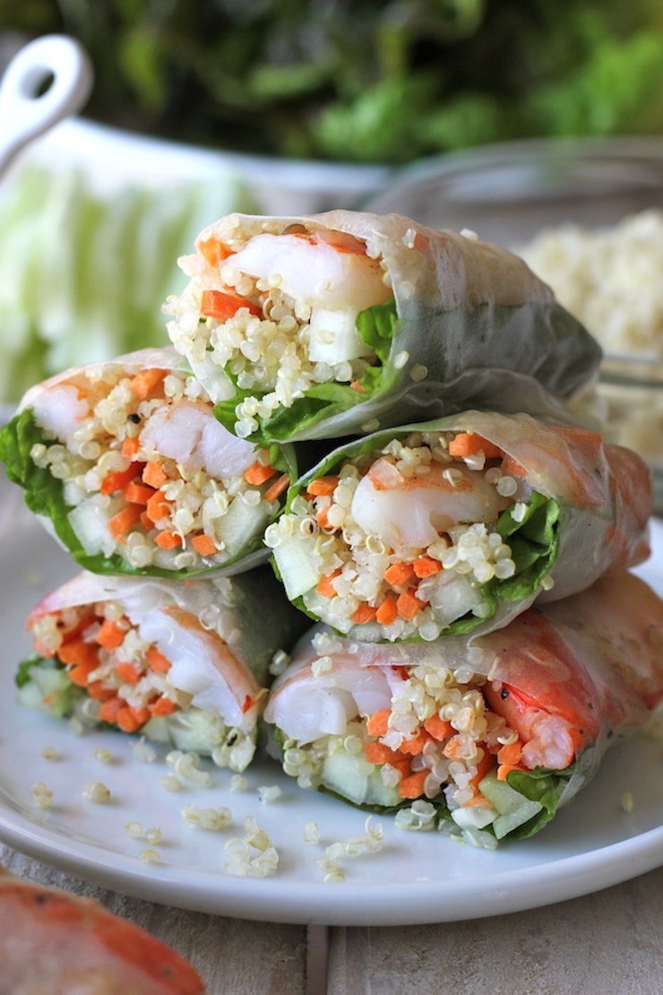 roasted shrimp quinoa spring rolls