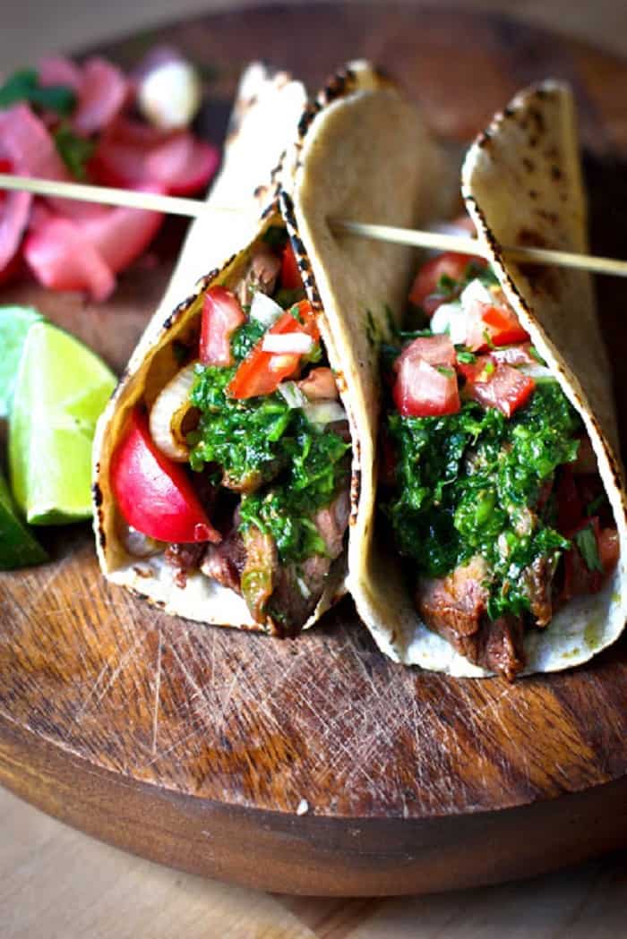 Grilled Steak Tacos with Cilantro Chimichurri Sauce