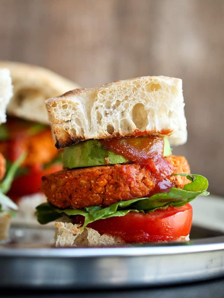 Smoky Barbecue Sweet Potato Chickpea Burgers