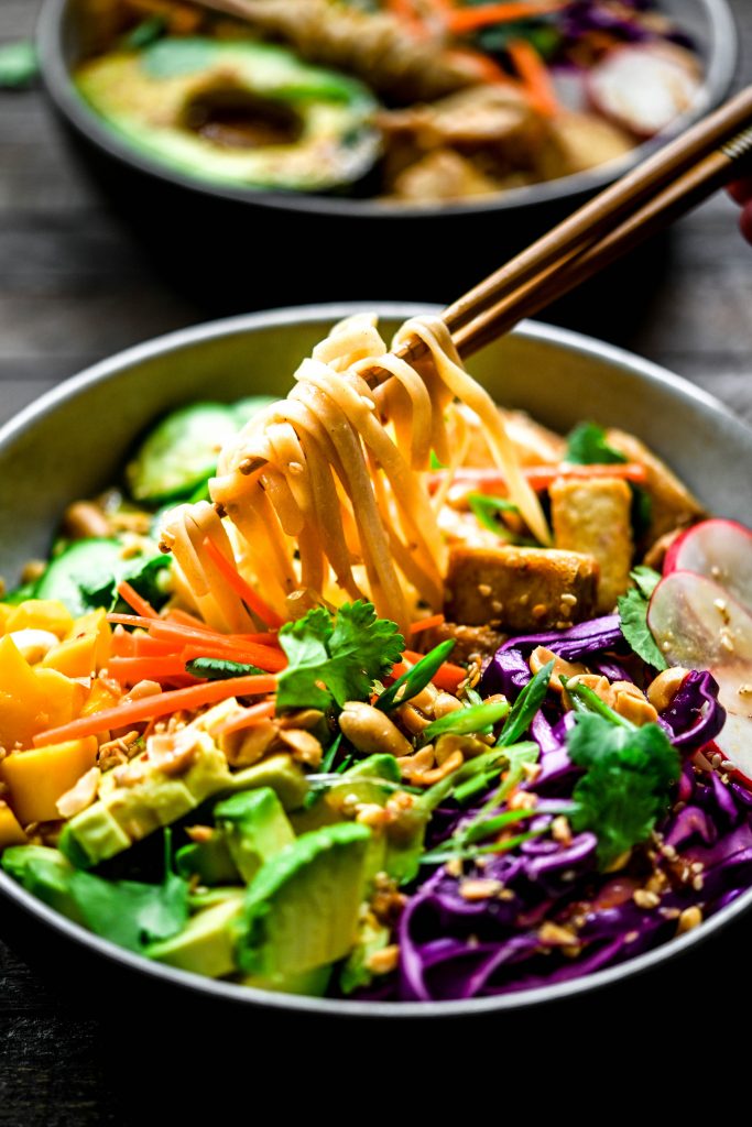 vegan spring roll bowl with tofu