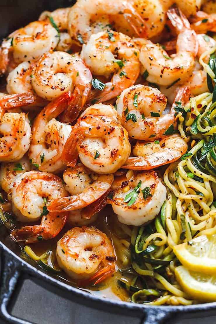 10-Minute Lemon Garlic Butter Shrimp with Zucchini Noodles