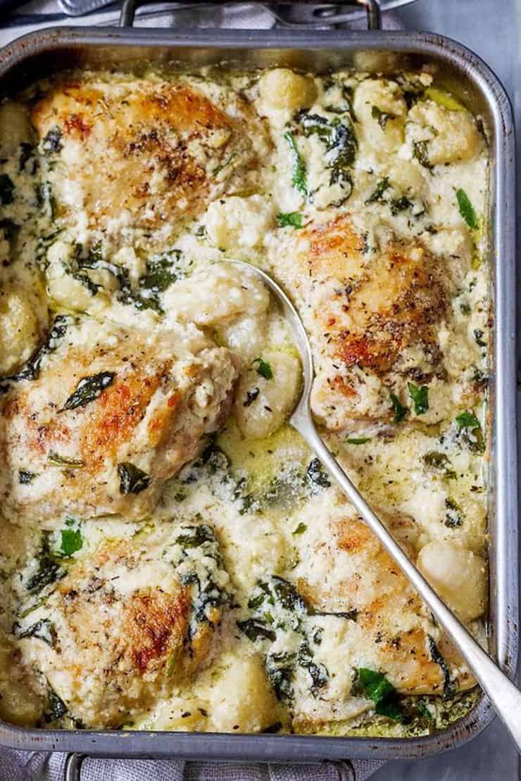 Baked Chicken Gnocchi with Garlic Asiago Cream Sauce