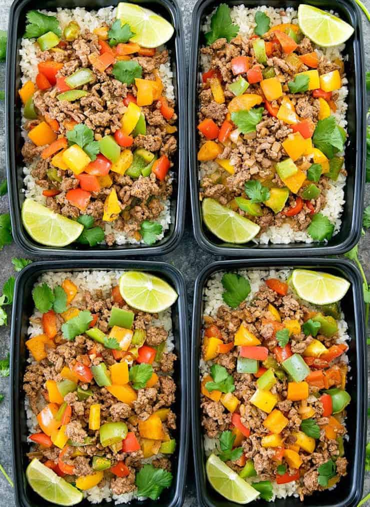 Bols de fajita avec riz au chou-fleur Bols de fajita avec riz au chou-fleur