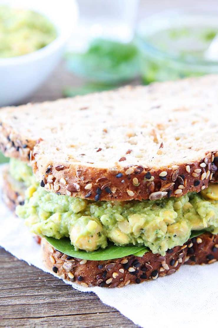 Smashed Chickpea, Avocado, and Pesto Salad Sandwich