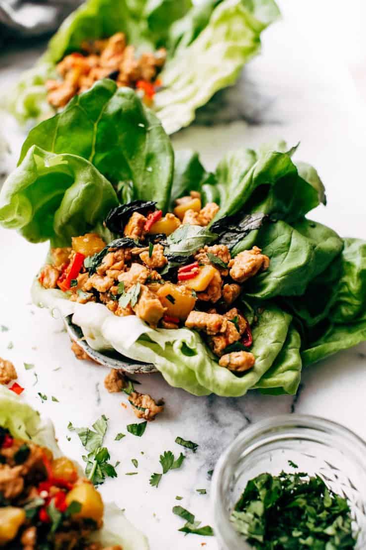 Springtime Basil Chicken Lettuce Wraps - Healthy Wraps For Lunch