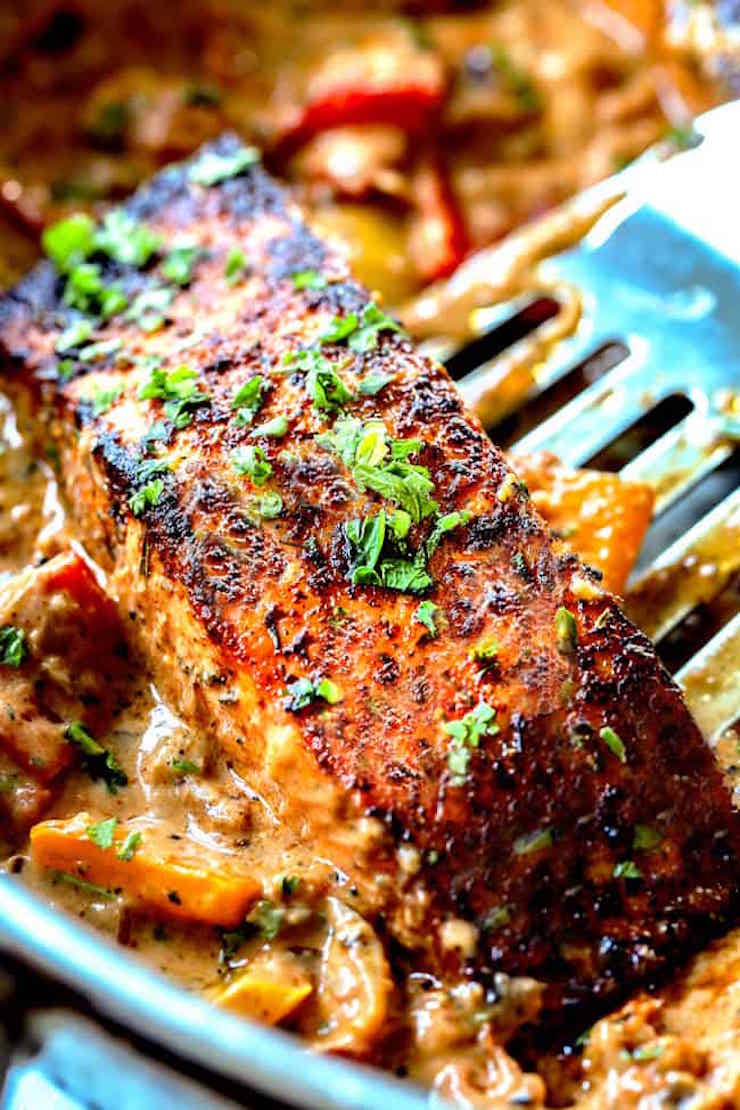 Blackened Salmon In Creamy Cajun Sauce