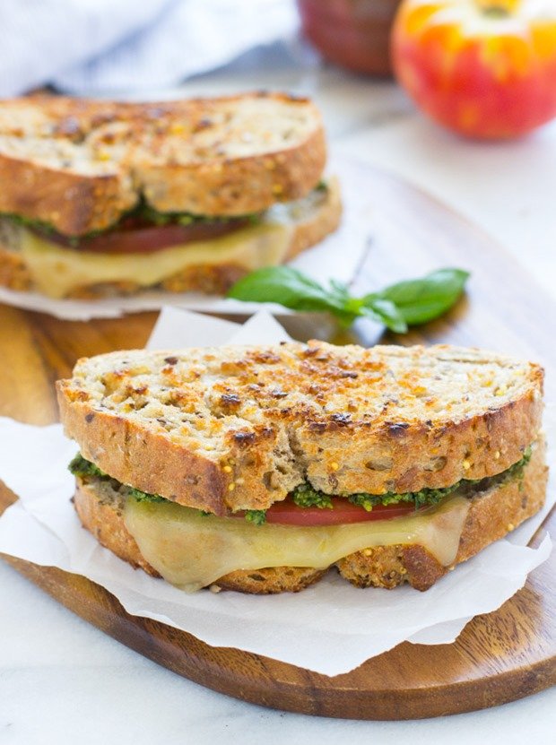 Spinach Basil Pesto & Tomato Grilled Cheese