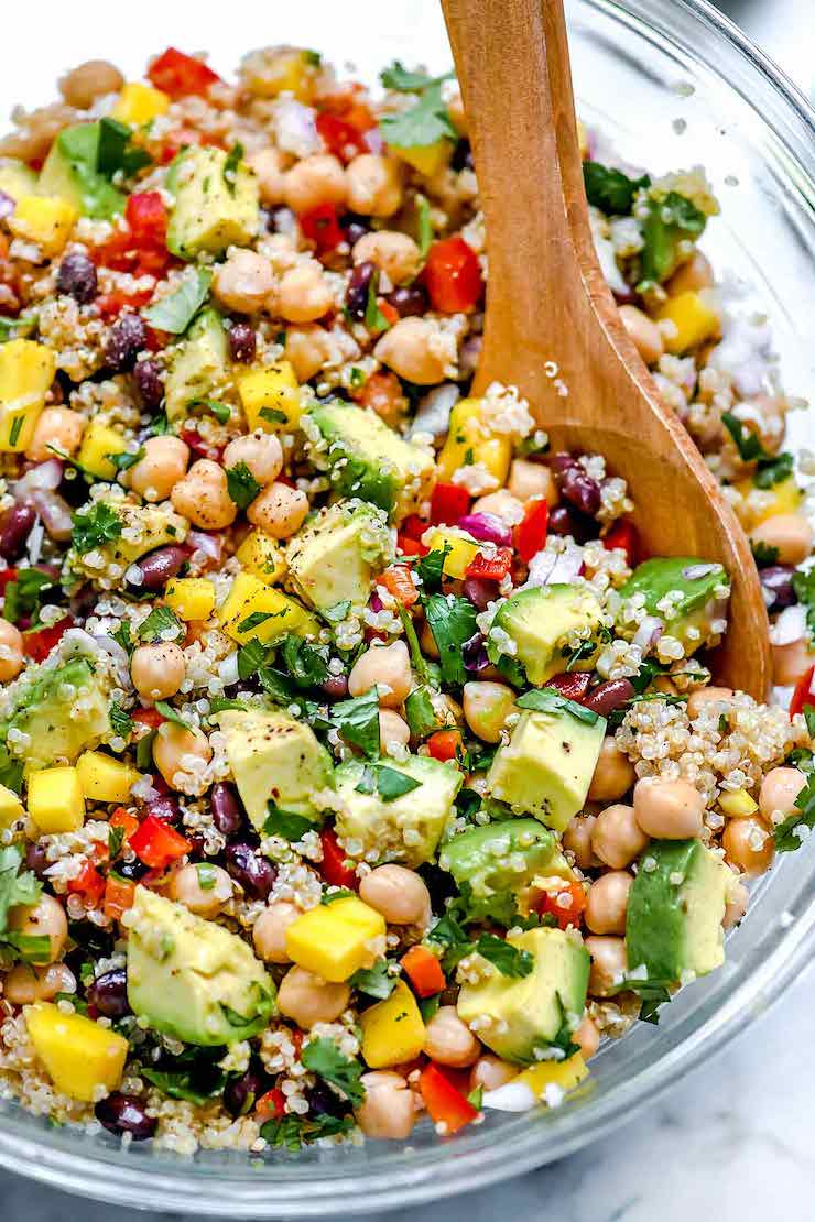 Quinoa Salad With Chickpeas, Black Beans, Mango And Avocado