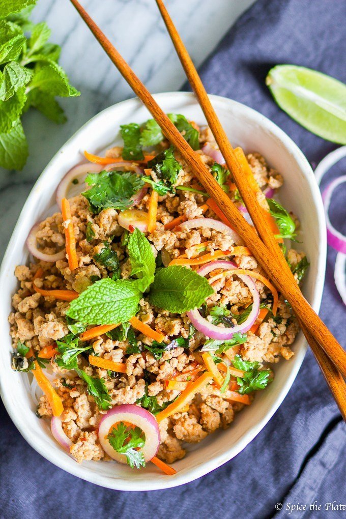 Thai Minced Pork Over Rice Noodles