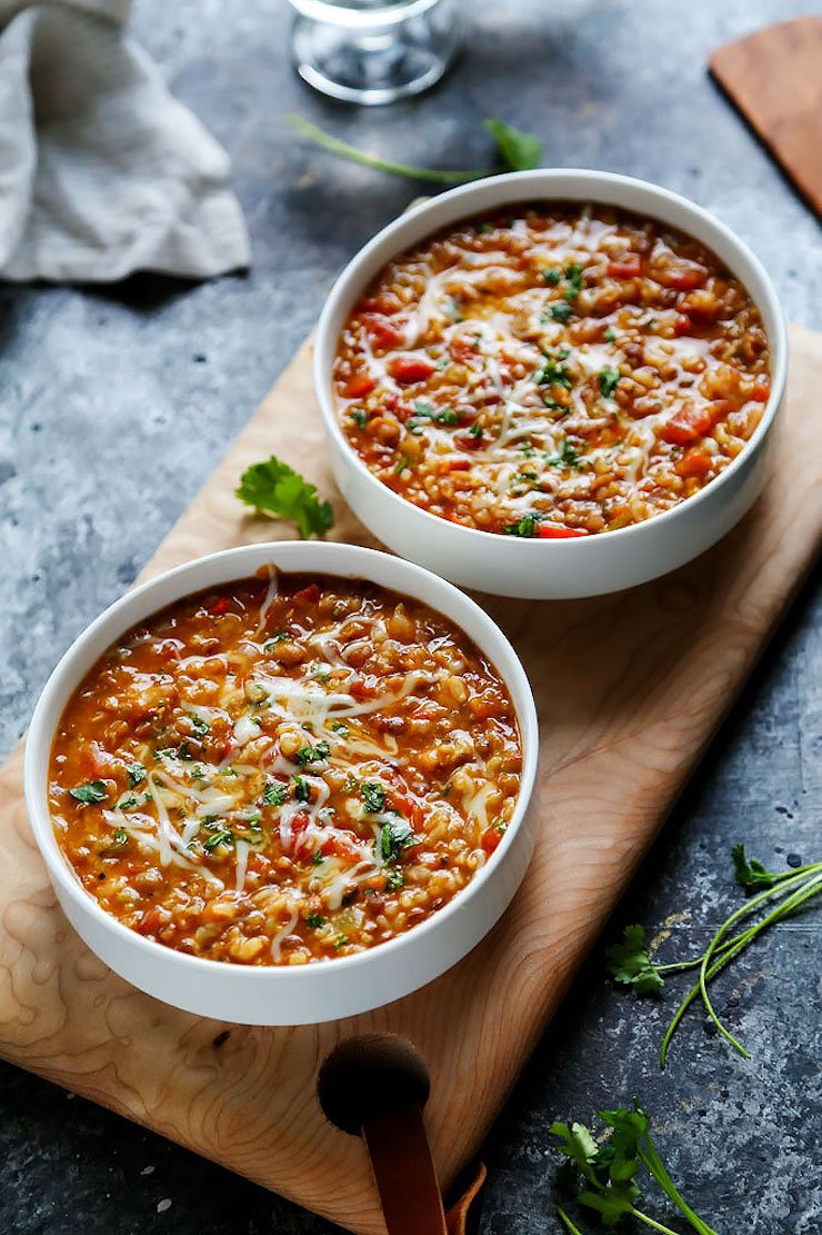 Instant Pot Cheesy Southwestern Lentils & Brown Rice