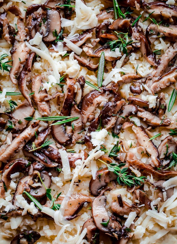 Mushroom Pizza With Havarti Cheese Fresh Herbs And White Truffle Oil