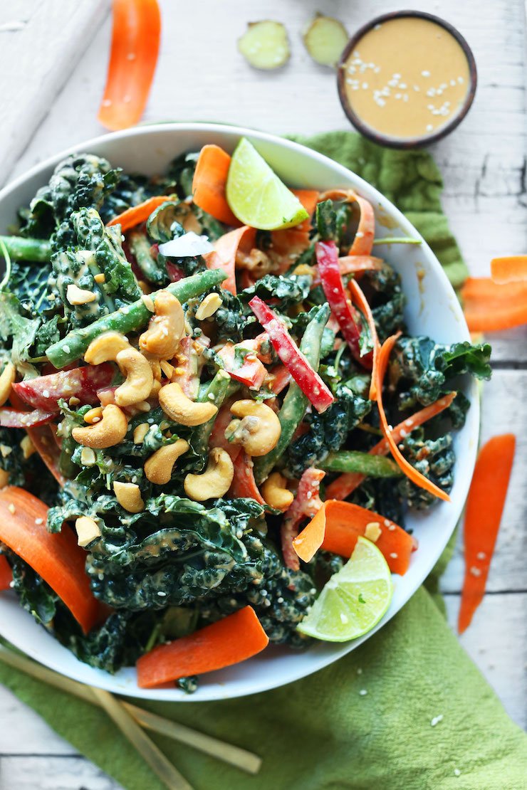 Gingery Thai Kale Salad with Cashew Dressing