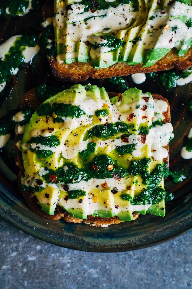 Green Pesto Avocado Toast With Tahini