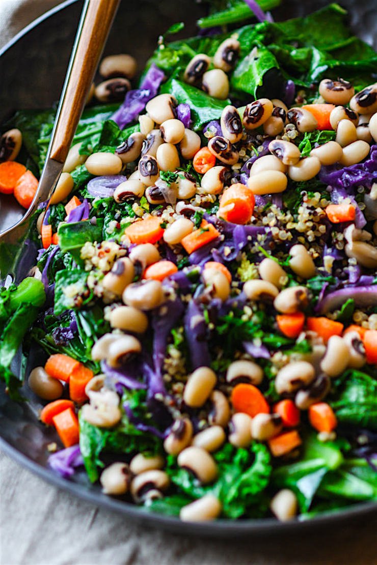 Rainbow Power Greens Salad with Black Eyed Peas