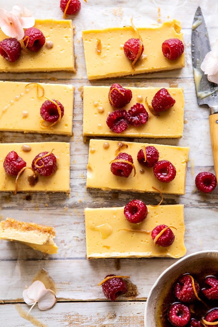 Creamy Lemon Bars With Browned Butter Raspberries