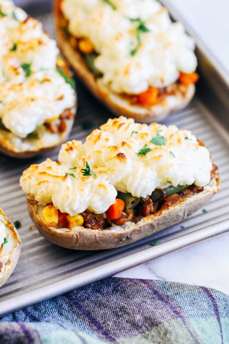 Twice Baked Lentil Shepherd’s Pie Potatoes