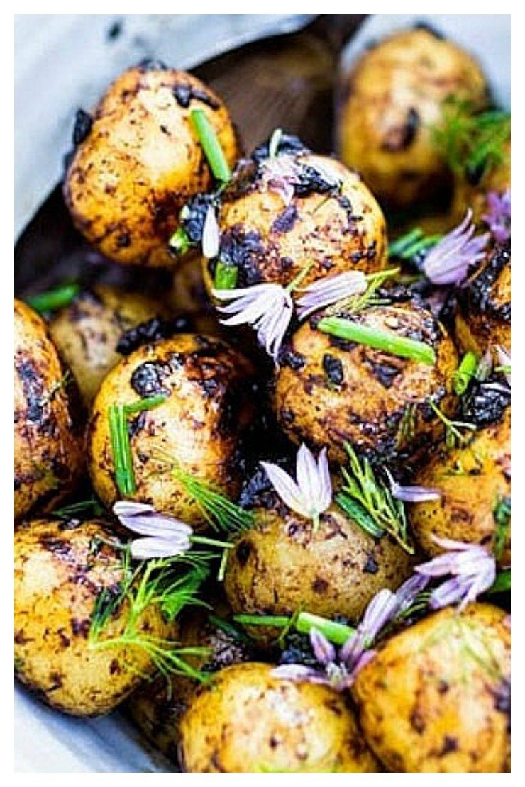Grilled Potato Salad With Black Garlic, Dill And Chives Recipe