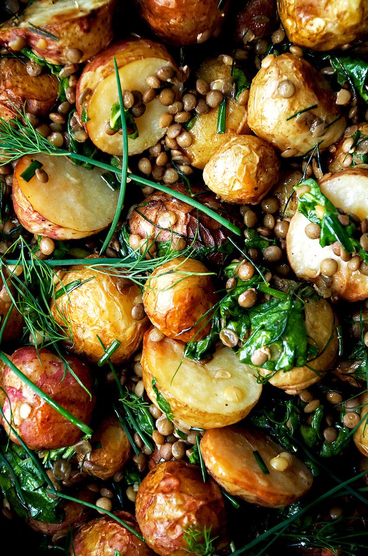 Roasted New Potato Salad with Lentils + Herb Dressing
