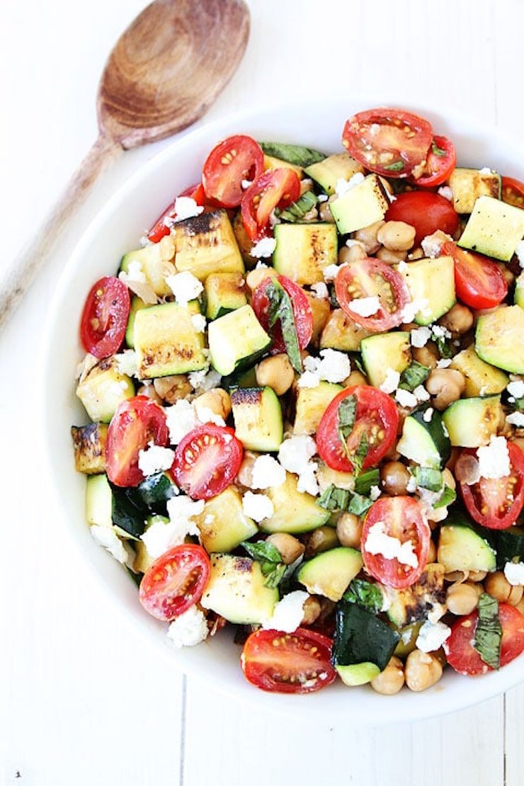 Grilled Zucchini, Chickpea, Tomato, and Goat Cheese Salad