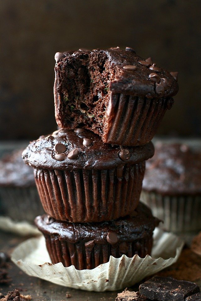 Healthy Double Chocolate Zucchini Muffins