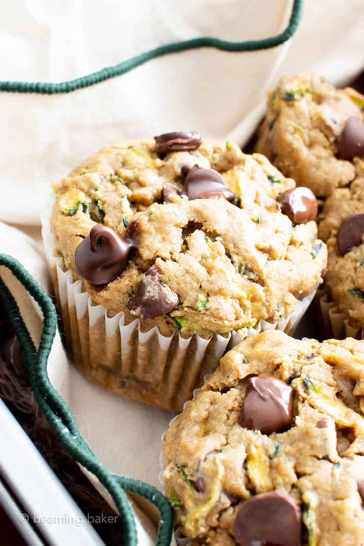 Healthy Moist Vegan Zucchini Muffins w/ Chocolate Chips