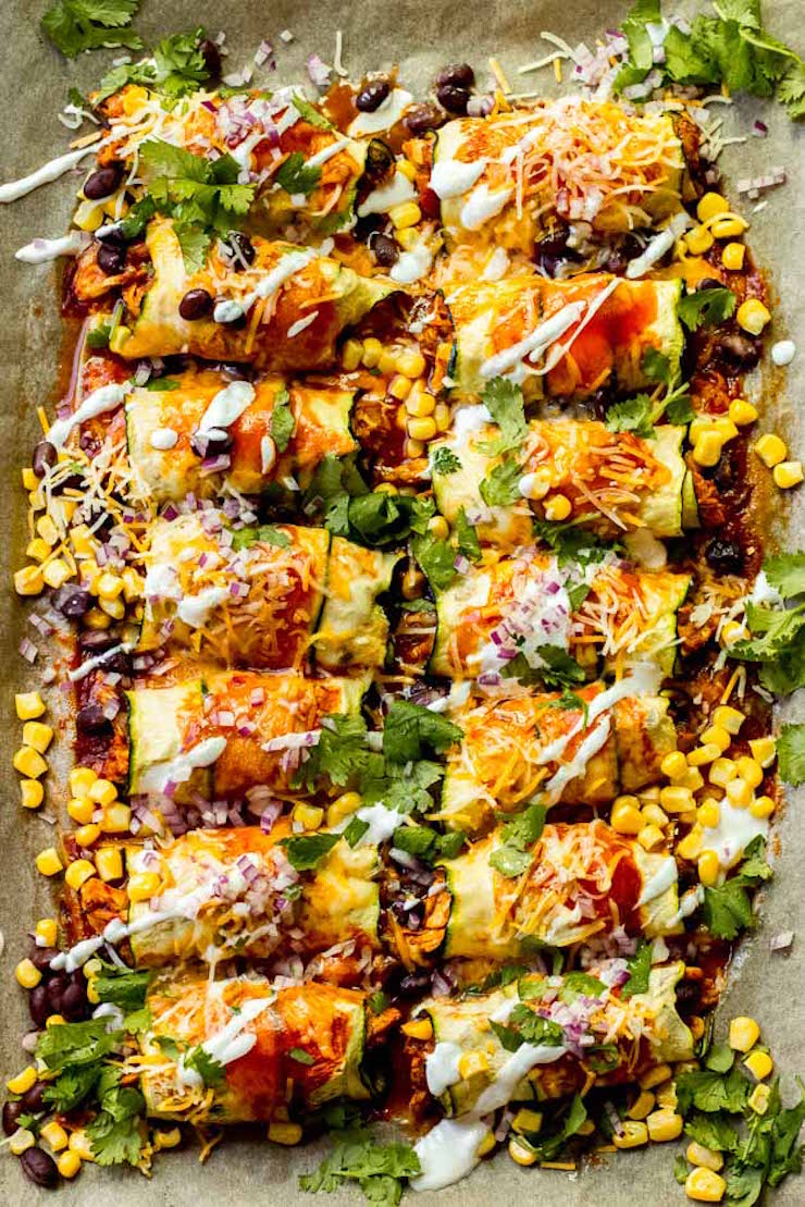 Sheet Pan Zucchini Chicken Enchiladas