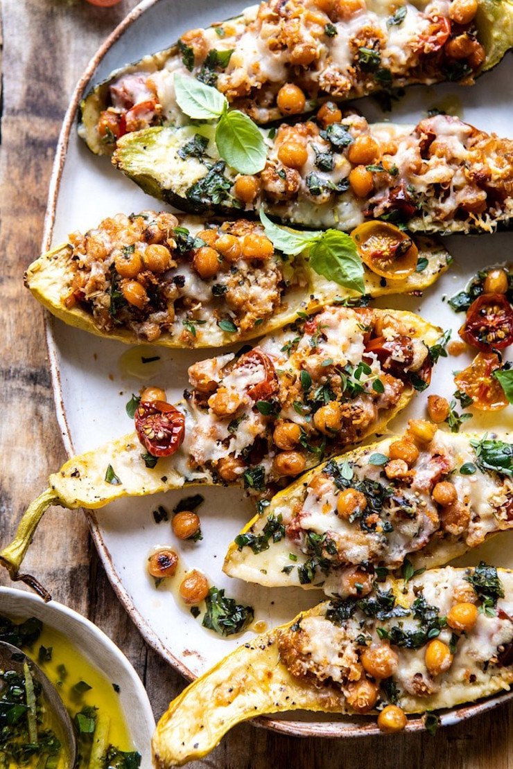 Spicy Chickpea And Cheese Stuffed Zucchini