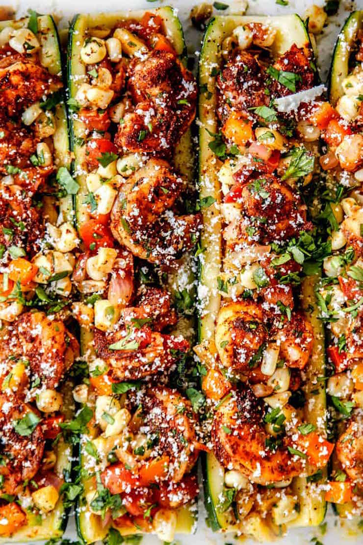 Stuffed Zucchini Boats With Cilantro Lime Shrimp