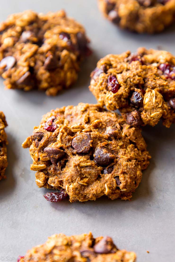 Healthy Pumpkin Chocolate Chip Cranberry Oatmeal Cookies