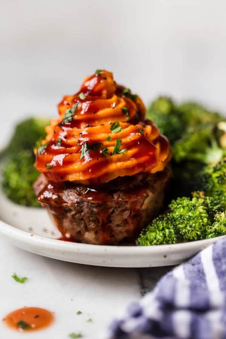 BBQ Meatloaf Muffins with Sweet Potato Topping