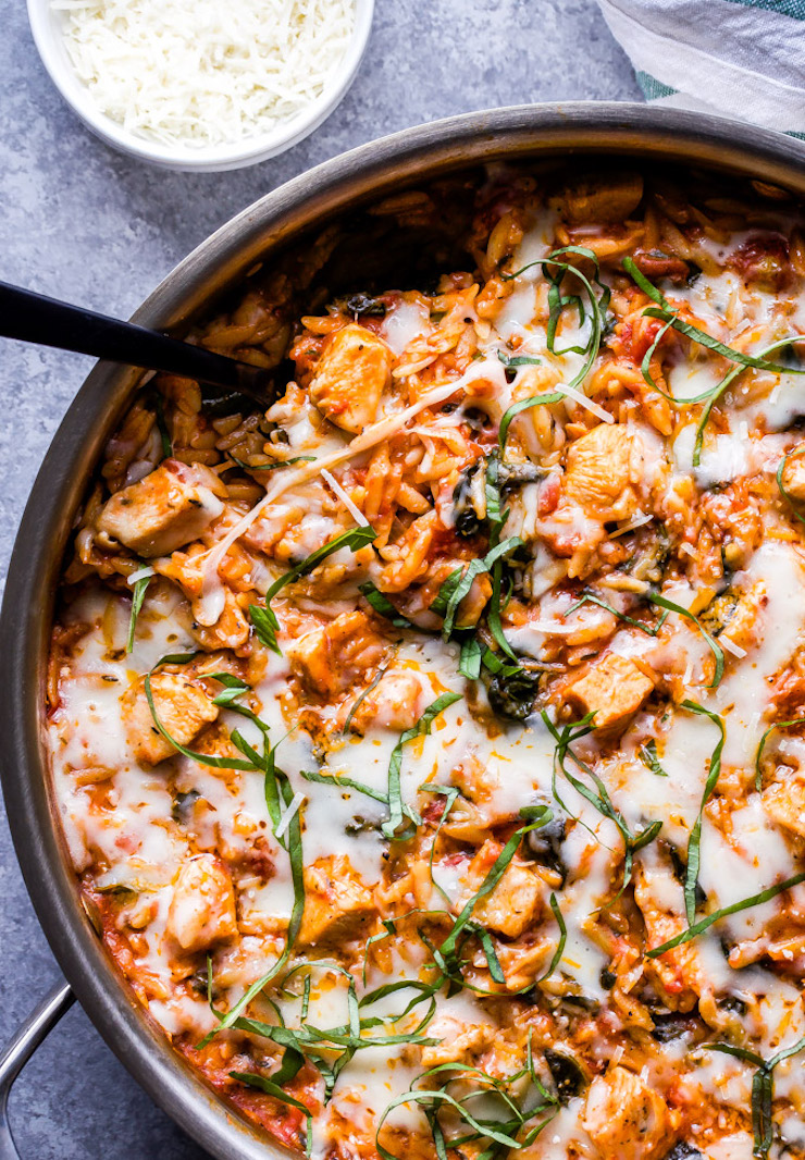 One Pot Parmesan Chicken, Spinach and Orzo