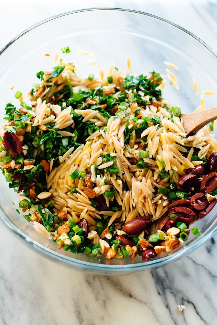 Orange Orzo Salad with Almonds, Feta and Olives